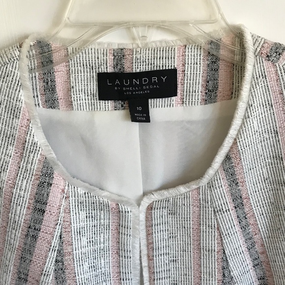 LAUNDRY By Shelli Segal Cropped Open Front Tweed Striped Blazer Jacket Size 10 - Picture 3 of 16